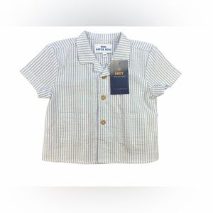 NWT LITTLE PAPER BOAT Baby Boy Striped Short Sleeve Button Down - 18M